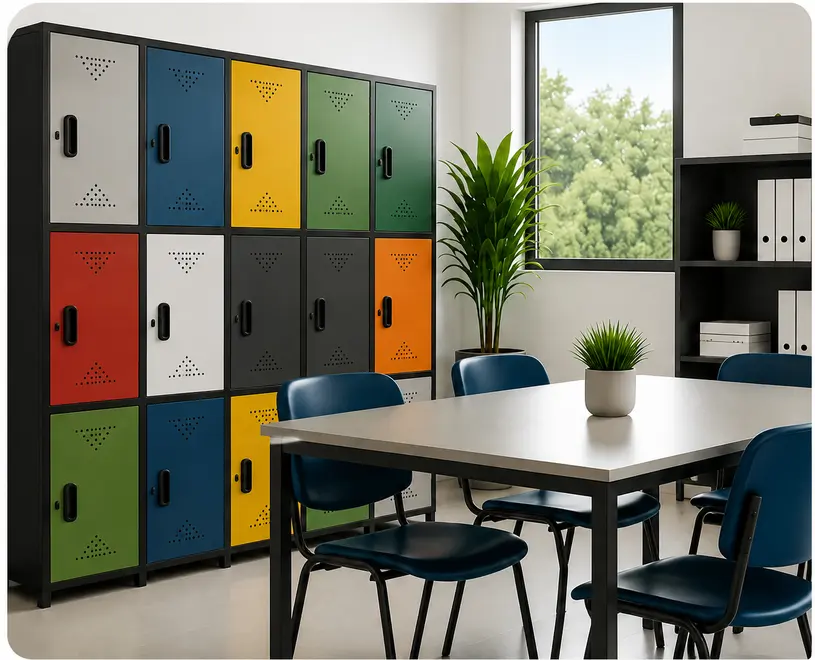 Sala de reuniones con lockers metálicos Archimuebles